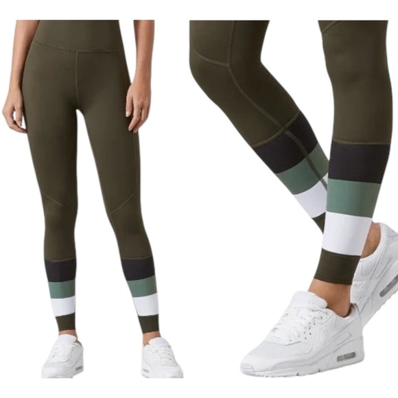 Lilybod Ace Full-Length Leggings in Olive/Colorblock. Size Small. - Picture 1 of 10